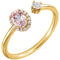 Diamond and Morganite Two-Stone Halo-Style Ring, 14k Yellow Gold (.16 Ctw, G-H Color, I1 Clarity)