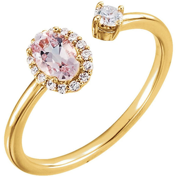 Diamond and Morganite Two-Stone Halo-Style Ring, 14k Yellow Gold (.16 Ctw, G-H Color, I1 Clarity), Size 7.5