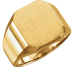 Men's Brushed Satin Signet Ring, 10k Yellow Gold, Size 10 (16x14MM)