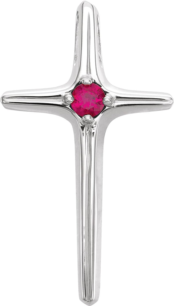 Ruby Cross Rhodium-Plated 14k White Gold Pendant (25.00X14.00 MM)