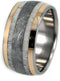 Deer Antler, Gibeon Meteorite, 18k Yellow Gold 10mm Comfort Fit Titanium Wedding Band