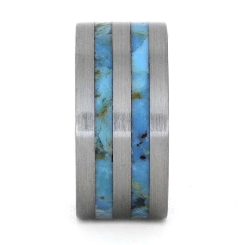 Turquoise Pinstripe 10mm Comfort-Fit Titanium Band
