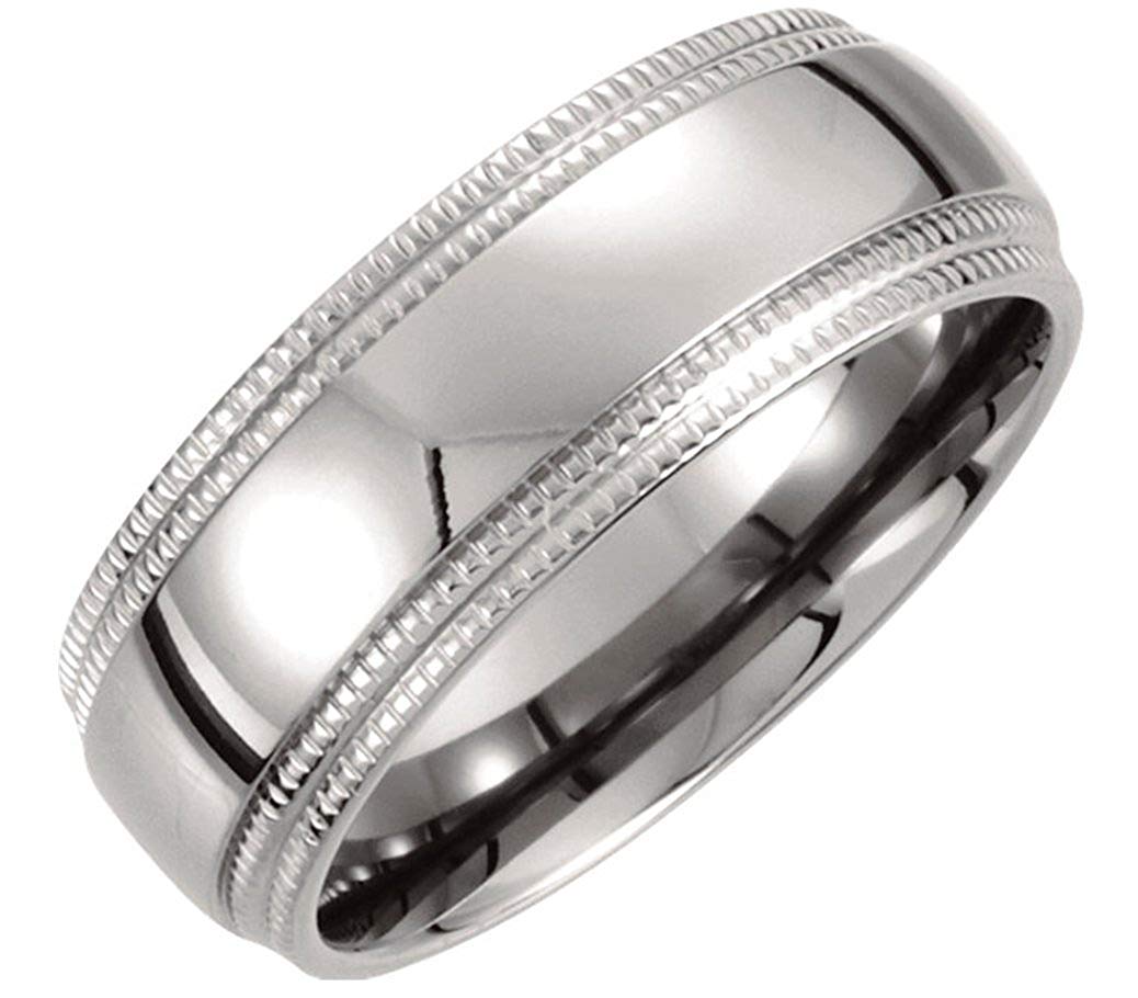 Titanium 8mm Ridged Double Milgrain Band Size 6