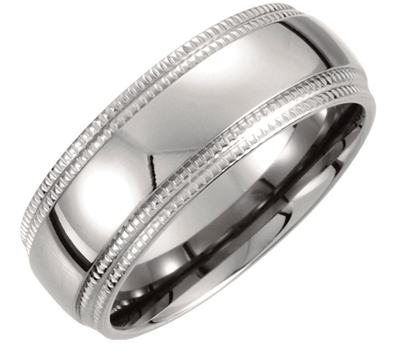 Titanium 8mm Double Milgrain Comfort Fit Ring, Size 7.5