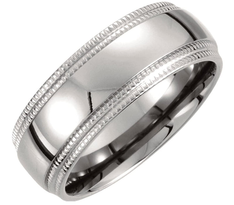 Titanium 8mm Double Milgrain Comfort Fit Ring, Size 7