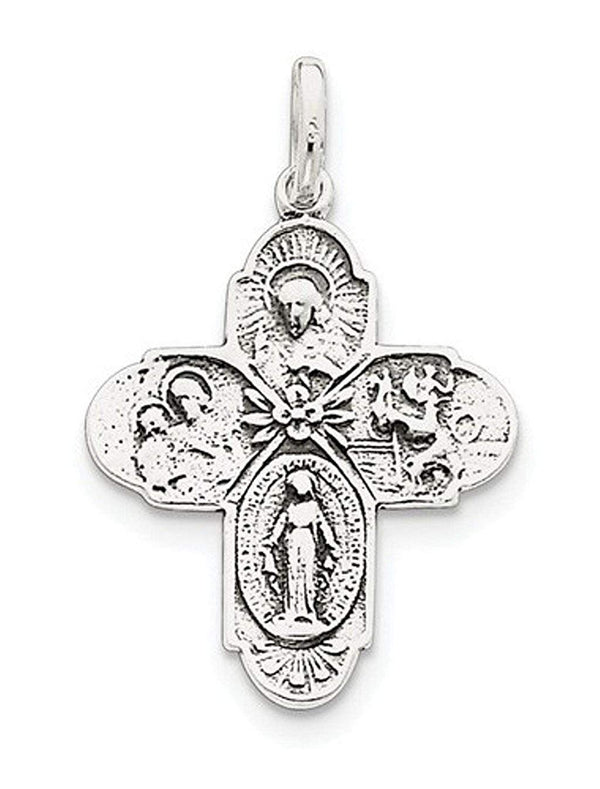 Sterling Silver Antiqued 4-Way Cross Medal (31X20MM)