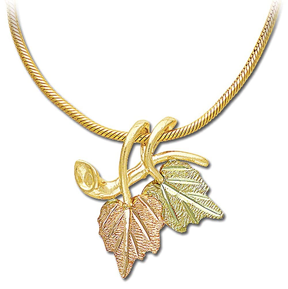 Slide Pendant Vermeil Snake Chain Necklace, 10k Yellow Gold, 12k Green and Rose Gold Black Hills Gold Motif, 18"