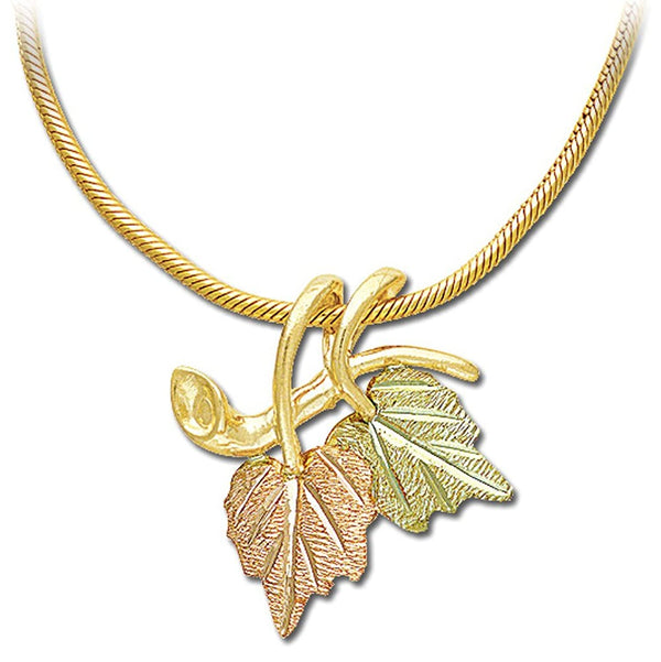 Leaves and Grapes Slide Pendant Necklace, 10k Yellow Gold, 12k Green and Rose Gold Black Hills Gold Motif, 18"