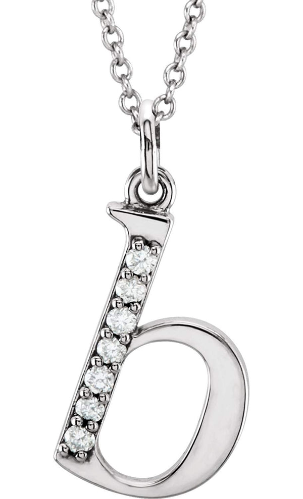 Petite Diamond Initial 'b' Lowercase Letter Rhodium-Plate 14k White Gold Pendant Necklace, 16" (.04 Ctw GH, I1)