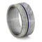 Gibeon Meteorite, Deer Antler, Blue Enamel Pinstripe 9mm Comfort-Fit Matte Titanium Wedding Band