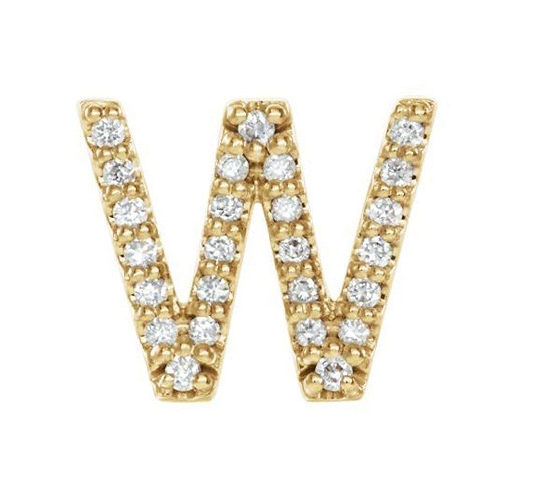 14k Yellow Gold Gold Diamond Letter 'W' Initial Stud Earring (Single Earring) (.08 Ctw, GH Color, I1 Clarity)