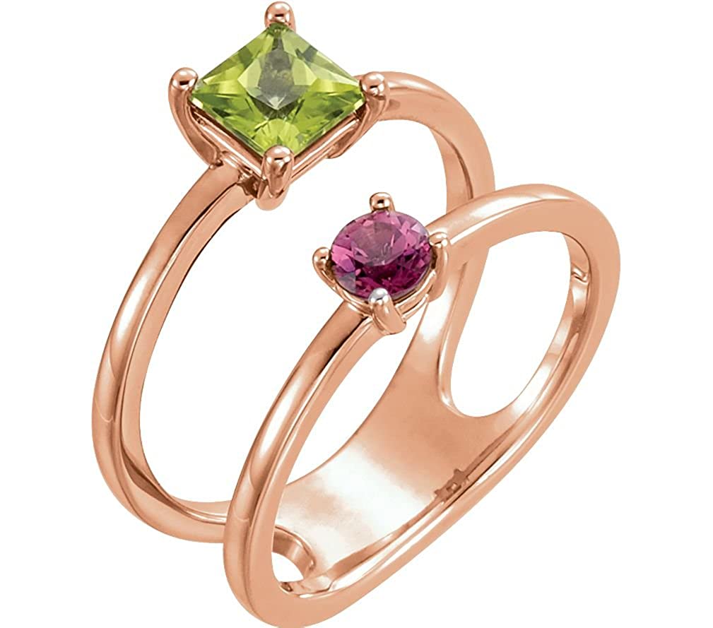 Peridot and Pink Tourmaline Two-Stone Ring, 14k Rose Gold, Size 6