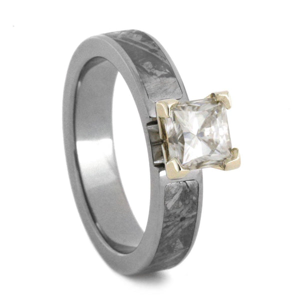 Charles & Colvard Moissanite, Gibeon Meteorite 4mm Comfort-Fit Titanium Engagement Ring