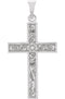 Embossed Flowers Cross 14k White Gold Pendant