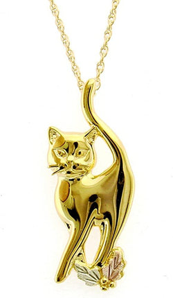 Pretty Kitty Pendant Necklace, 10k Yellow Gold, 12k Green and Rose Gold Black Hills Gold Motif, 18"
