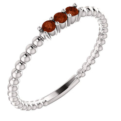 Mozambique Garnet Beaded Ring, Sterling Silver, Size 7.25