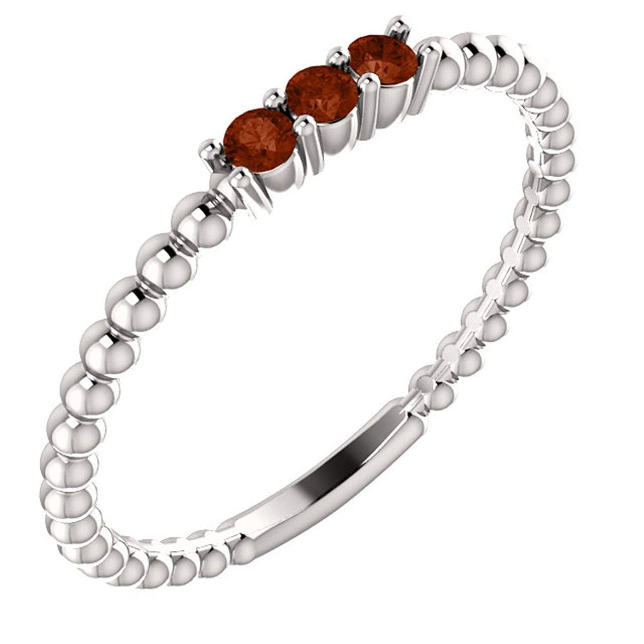 Platinum Mozambique Garnet Beaded Ring, Size 6