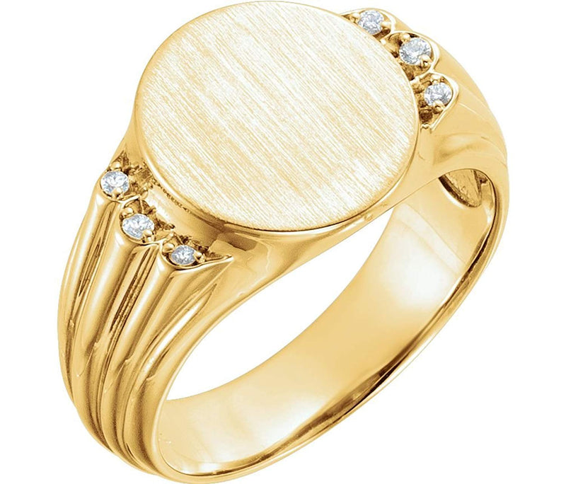Men's 14k Yellow Gold Diamond Round Signet Ring (.07 Ctw, G-H Color, I1 Clarity)