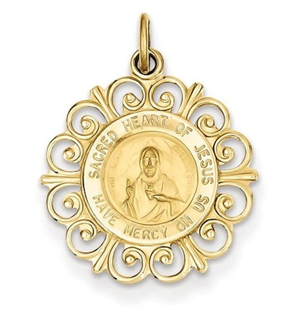 14k Yellow Gold Sacred Heart Of Jesus Medal Charm (23X18MM)