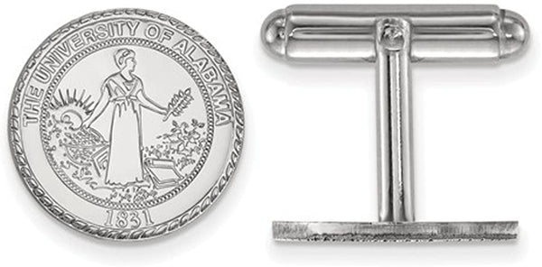 Rhodium-Plated Sterling Silver University of Alabama Crest Cuff Links, 16MM
