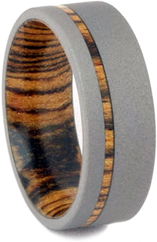 Sandblast Titanium 8mm Comfort-Fit Bocote Wood Wedding Band