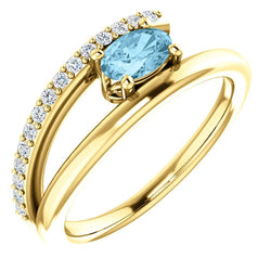 Aquamarine and Diamond Bypass Ring, 14k Yellow Gold (.125 Ctw, G-H Color, I1 Clarity)