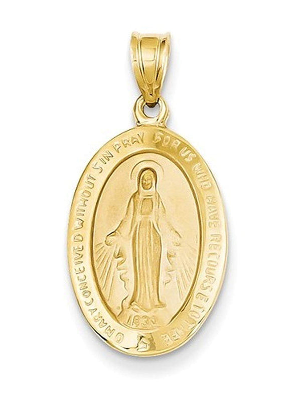 14k Yellow Gold Miraculous Medal Charm Pendant (27X14 MM)