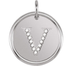 Diamond Initial "V" Pendant, Sterling Silver (.06 Ctw, Color GH, Clarity I1)