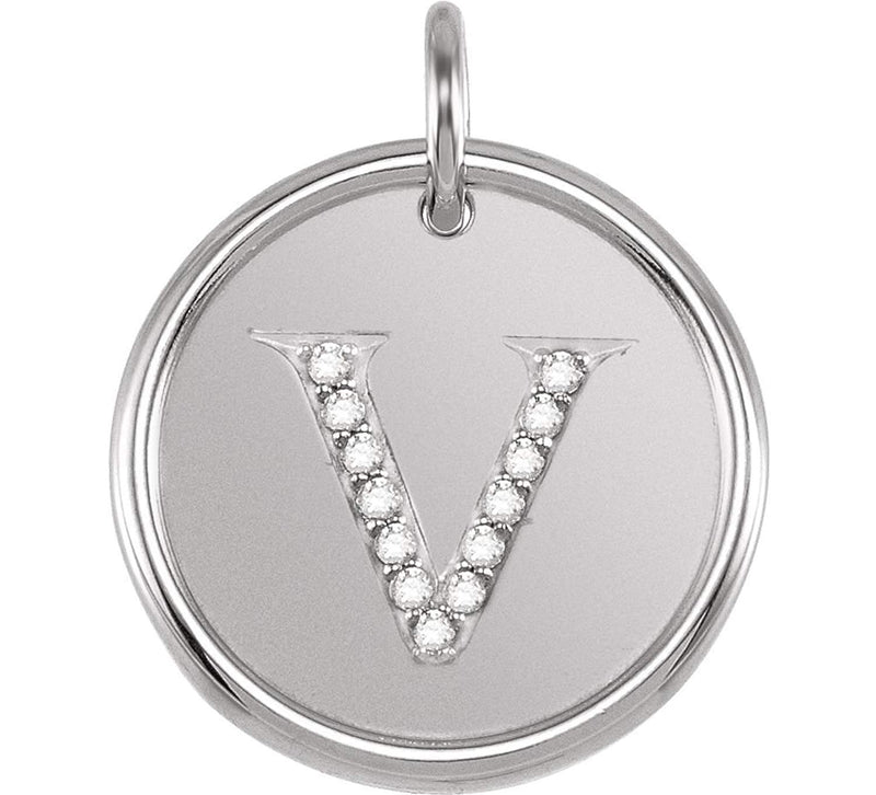 Diamond Initial "V" Necklace, Sterling Silver, 18" (.06 Ctw, Color GH, Clarity I1)