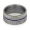 Gibeon Meteorite, Deer Antler, Blue Enamel Pinstripe 9mm Comfort-Fit Matte Titanium Wedding Band