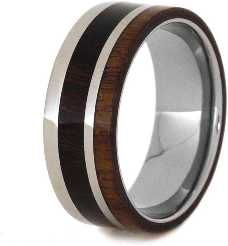 Ironwood, Walnut Wood, Titanium Pinstripe 8mm Comfort-Fit Titanium Wedding Band, Size 11.5