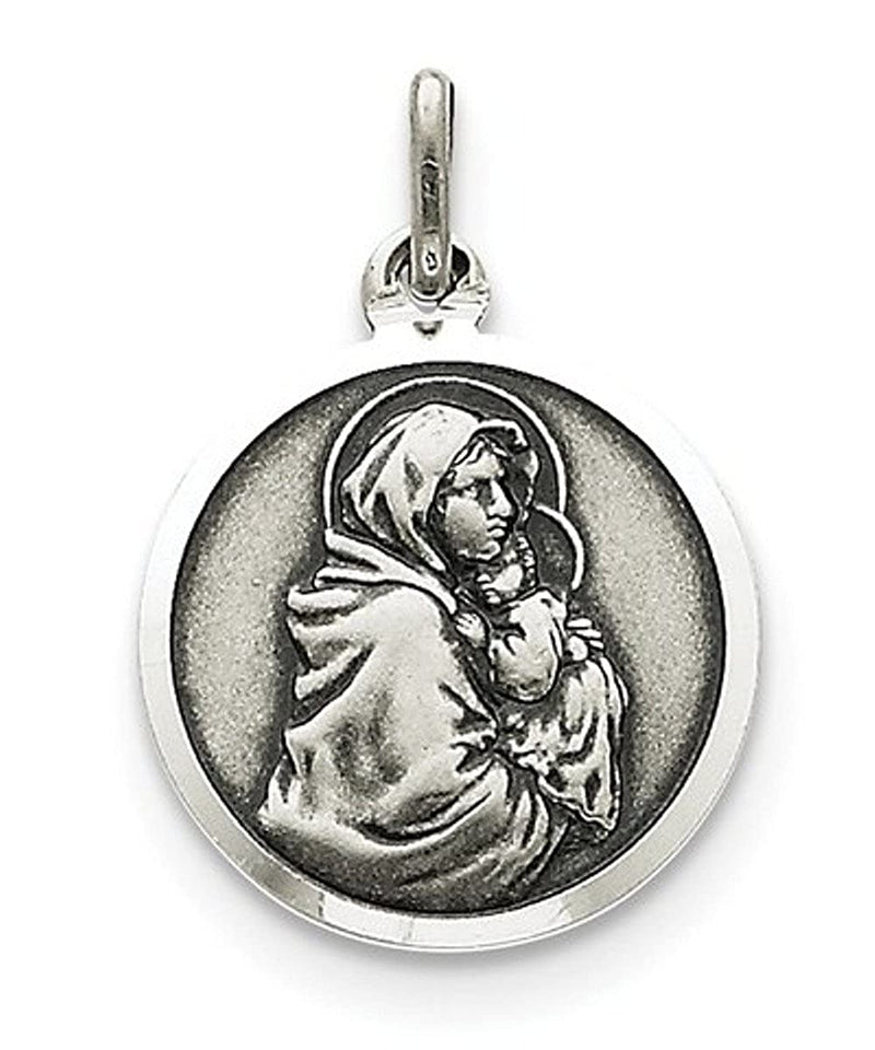 Sterling Silver Antiqued Madonna And Child Medal (26X16MM)