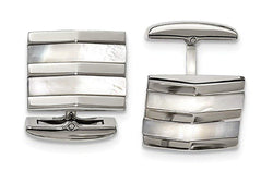 Stainless Steel Polished Mother Of Pearl Square Cuff Links