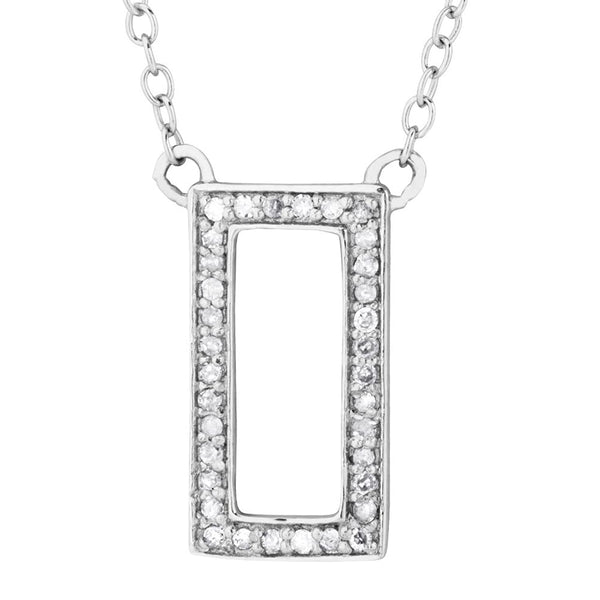 Diamond Rectangle Silhouette Pendant Necklace, Rhodium Plated Sterling Silver, 18" (.10 Ctw)