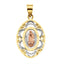 Rhodium-Plated 14k Yellow and Rose Gold Tri-Color Oval Lady of Guadalupe Pendant (17.75x13.5MM)