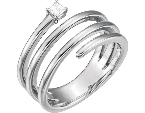 Diamond Spiral Wrap Ring, Rhodium-Plated 14k White Gold (.1 Ctw,GH Color, I1 Clarity) Size 8