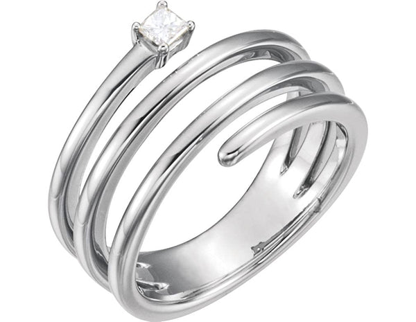 Diamond Spiral Wrap Ring, Rhodium-Plated 14k White Gold (.1 Ctw,GH Color, I1 Clarity) Size 7.25