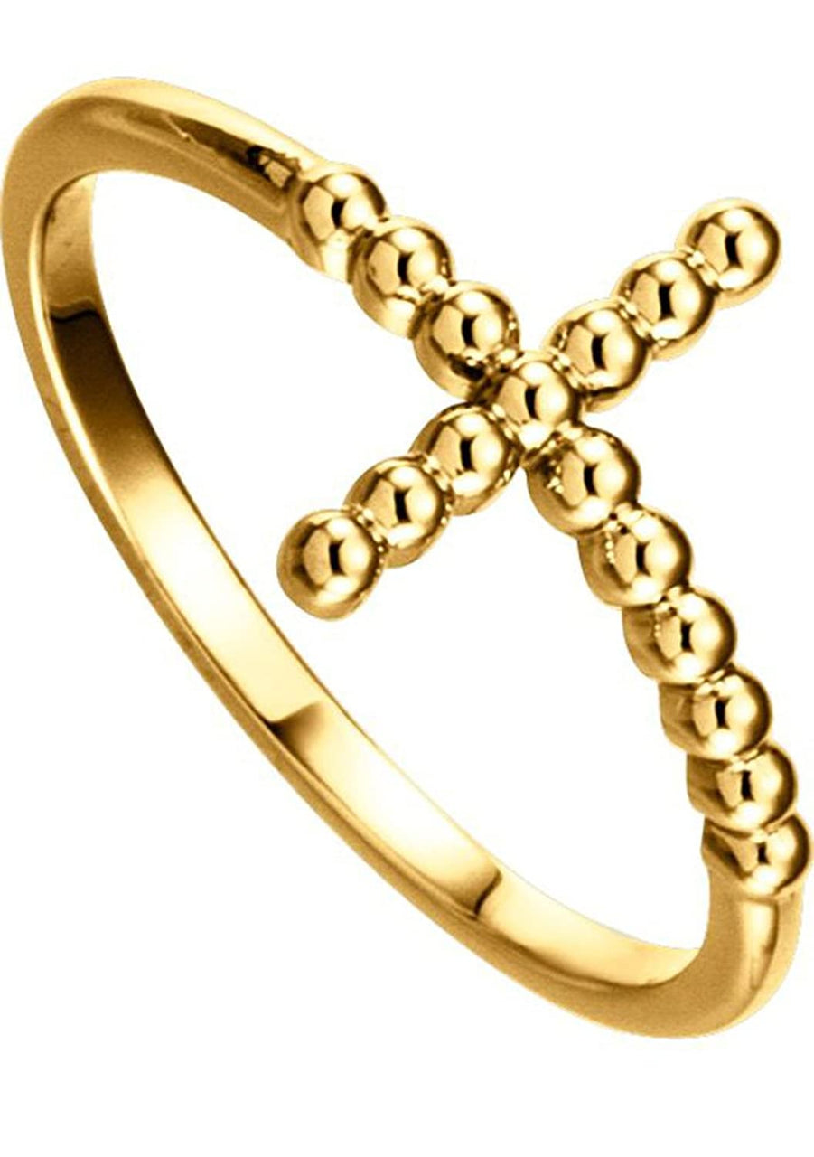 Granulated Sideways Cross 14k Yellow Gold Ring, Size 7