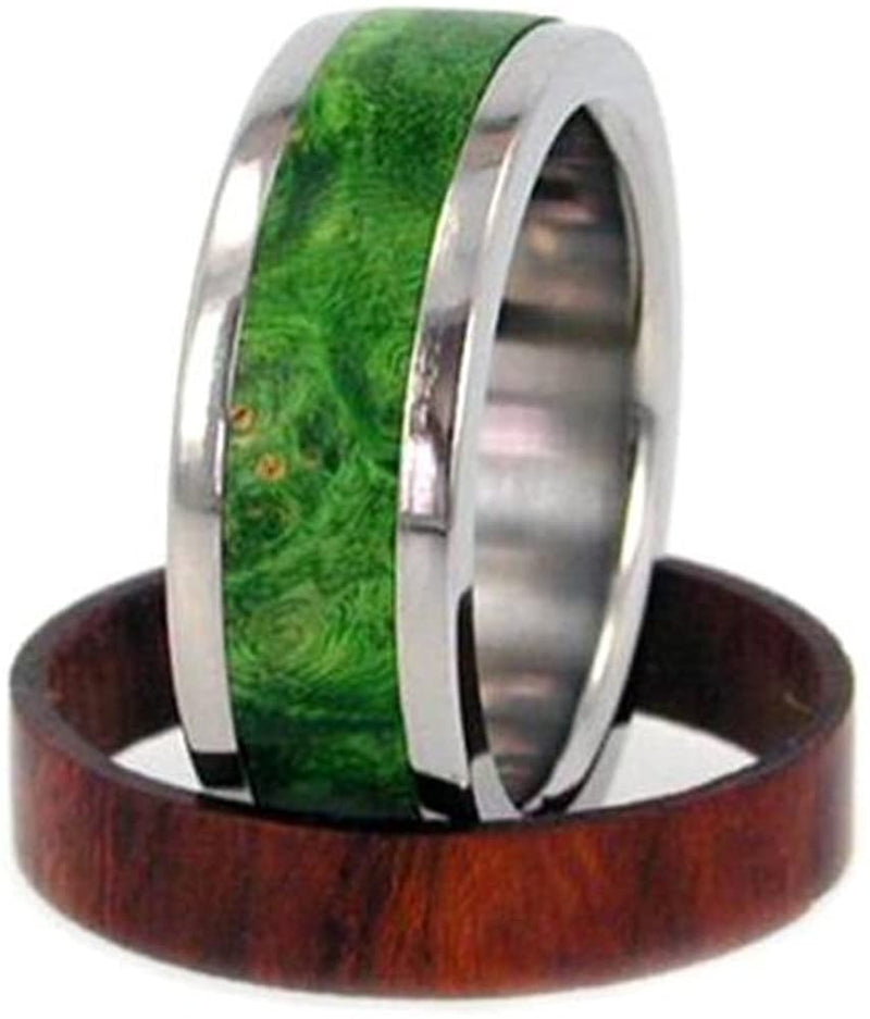 Two Wood Inlay 8mm Comfort-Fit Interchangeable Titanium Wedding Band, Size 15