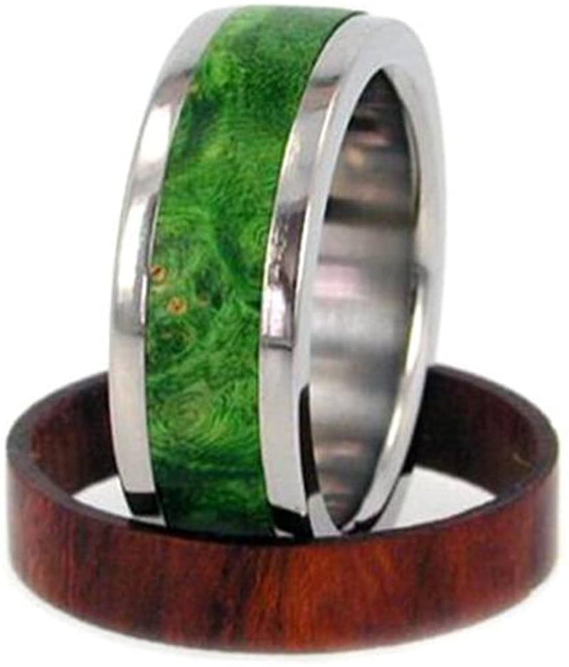 Two Wood Inlay 8mm Comfort-Fit Interchangeable Titanium Wedding Band, Size 8.5
