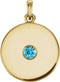 Round Blue Zircon Disc Pendant, 14k Yellow Gold