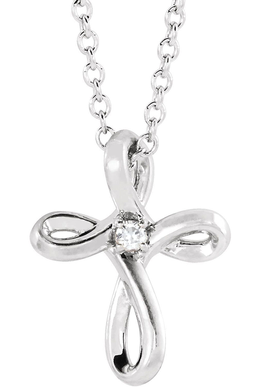 Diamond Infinity Cross Rhodium-Plated 14k White Gold Necklace, 16"-18" (.02 Ct, G-H Color, I1 Clarity)