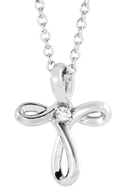Platinum Diamond Infinity Cross Necklace, 16"-18" (.02 Ct, G-H Color, SI1-SI3 Clarity)