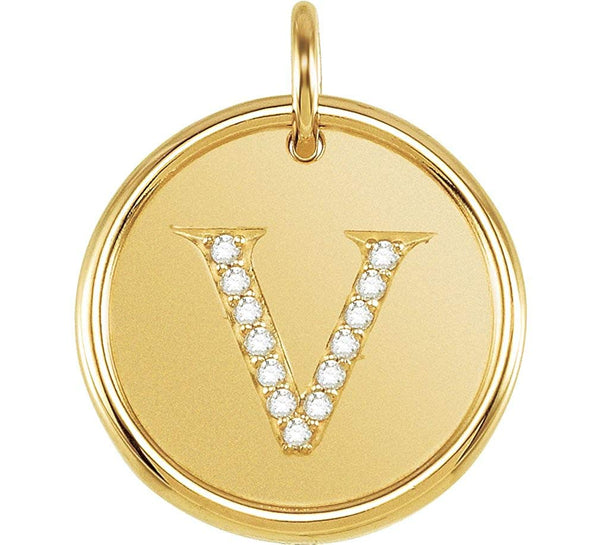 Diamond Initial "V" Round Pendant, 18k Yellow Gold-Plated Sterling Silver (.06 Ctw, Color GH, Clarity I1)