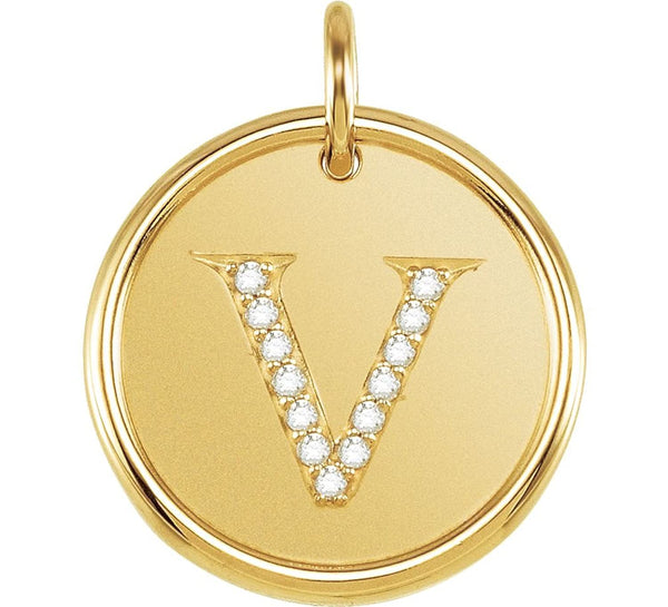 Diamond Initial "V" Pendant, 14k Yellow Gold (.06 Ctw, Color GH, Clarity I1)