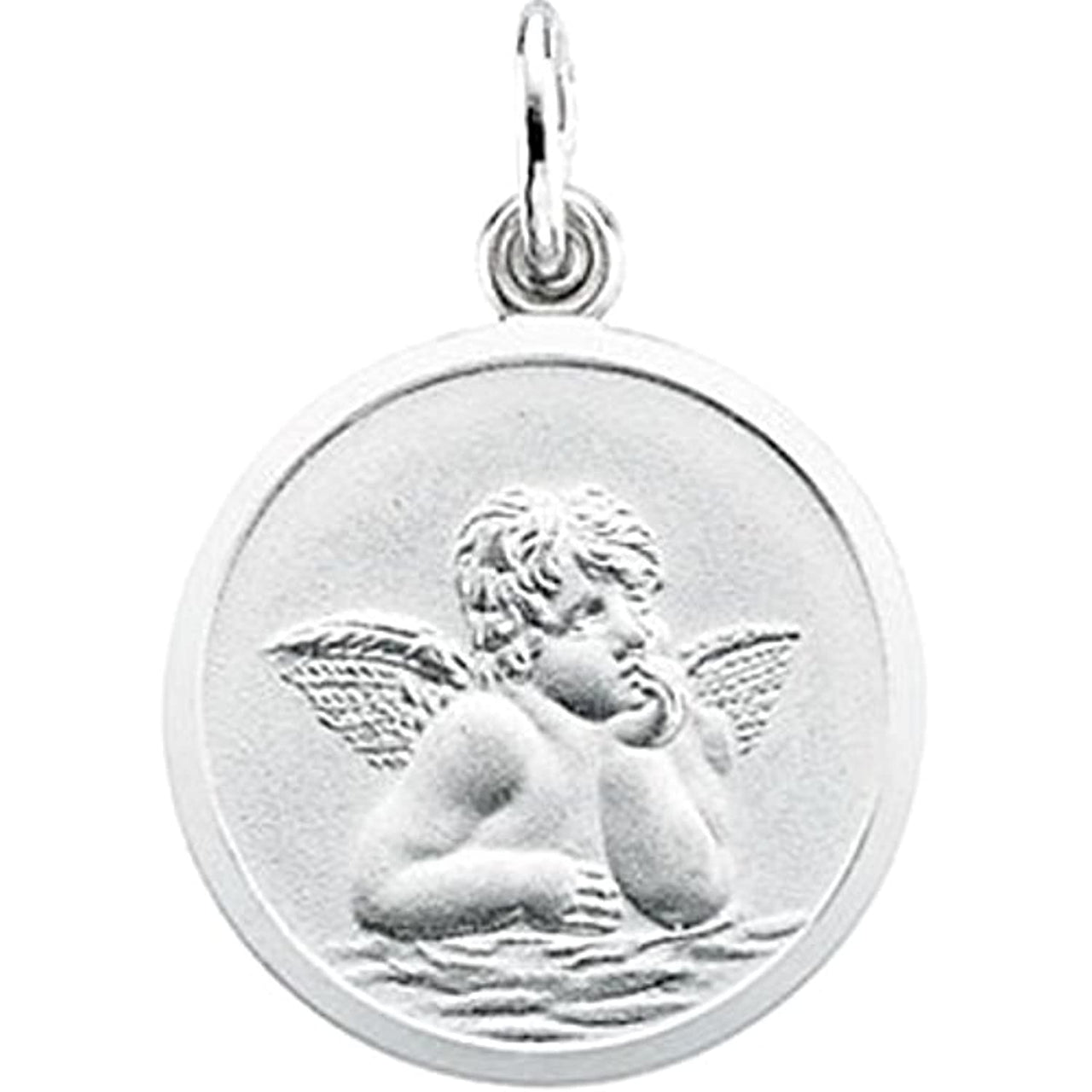 14k White Gold Angel Medal (18 MM)