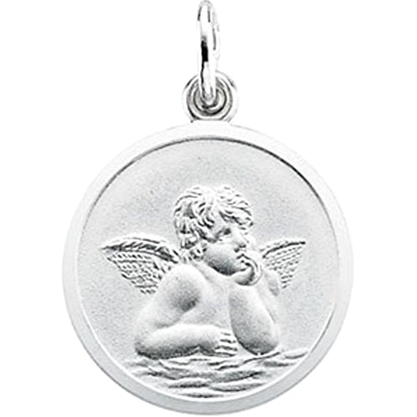 14k White Gold Angel Medal (18 MM)