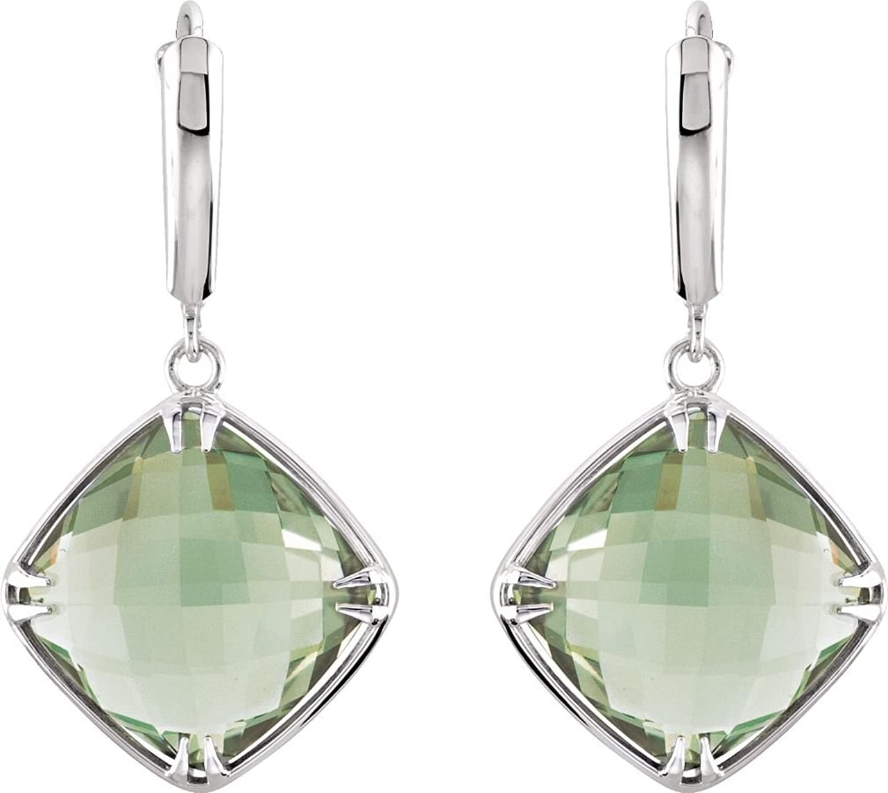 Two-Sided 21 Ctw Checkerboard Antique Cushion Green Quartz Sterling Silver Earrings