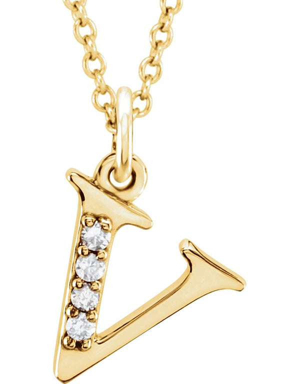 Diamond Initial 'v' Lowercase Letter 14k Yellow Gold Pendant Necklace, 16" (.025 Ctw, GH, I1)
