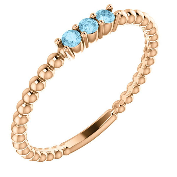 Aquamarine Beaded Ring, 14k Rose Gold, Size 7